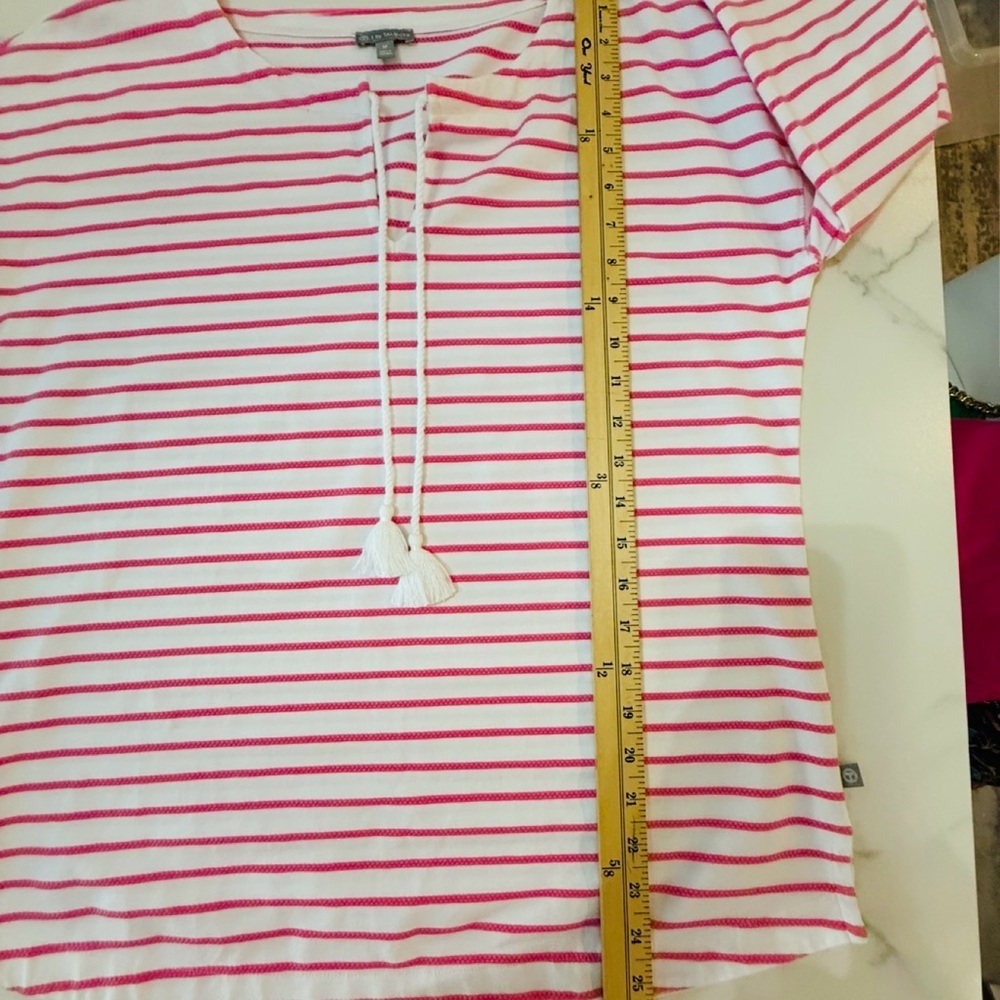Talbots Pink and White Striped Ladies Top. Medium - Picture 3 of 7